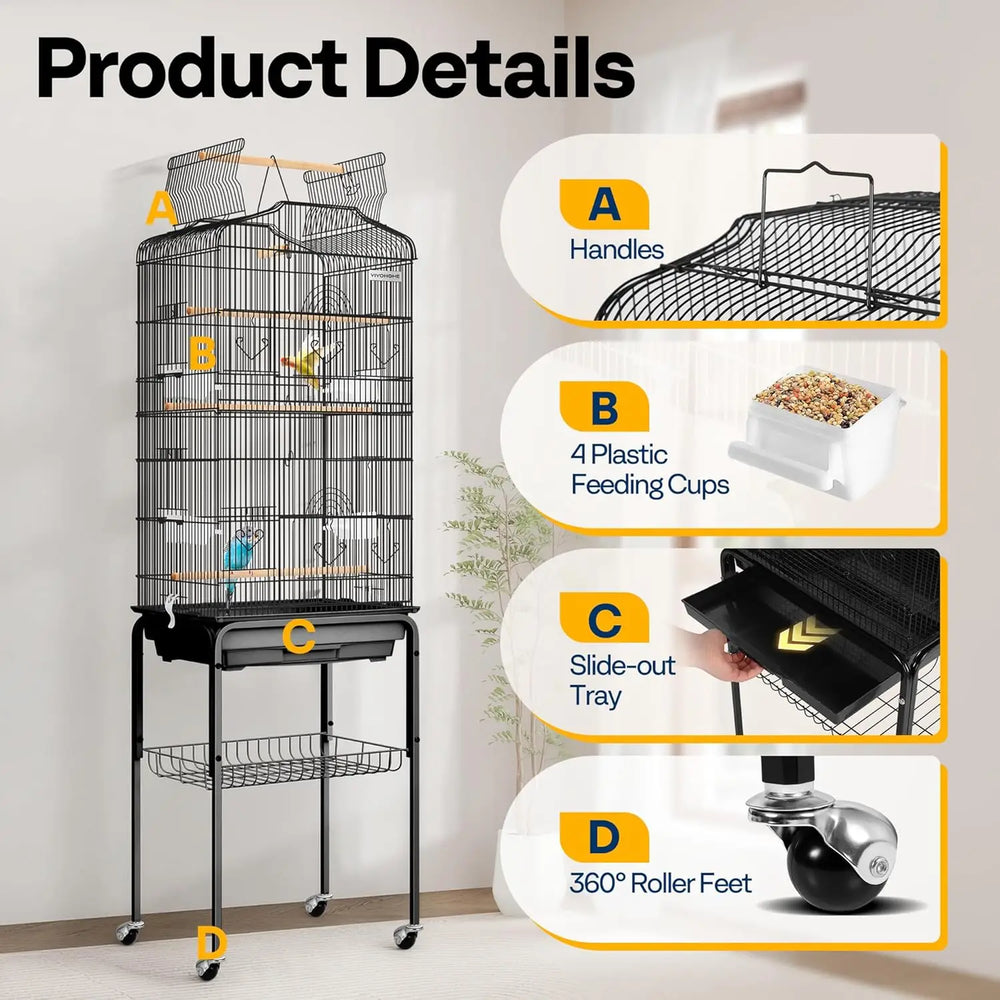 VIVOHOME 64-Inch Play Top Bird Cage: Rolling Stand for Parrots, Conures
