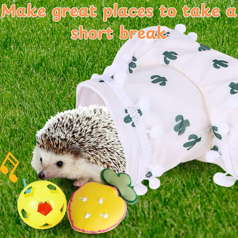 Interactive Hedgehog Hideout Tunnel with Bell Ball Toys for Small Pets