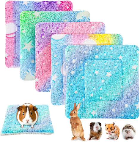 Cozy Rainbow Fleece Pads: 5-Pack for Guinea Pigs, Rabbits, Hamsters