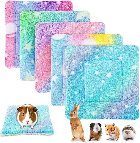 Cozy Rainbow Fleece Pads: 5-Pack for Guinea Pigs, Rabbits, Hamsters