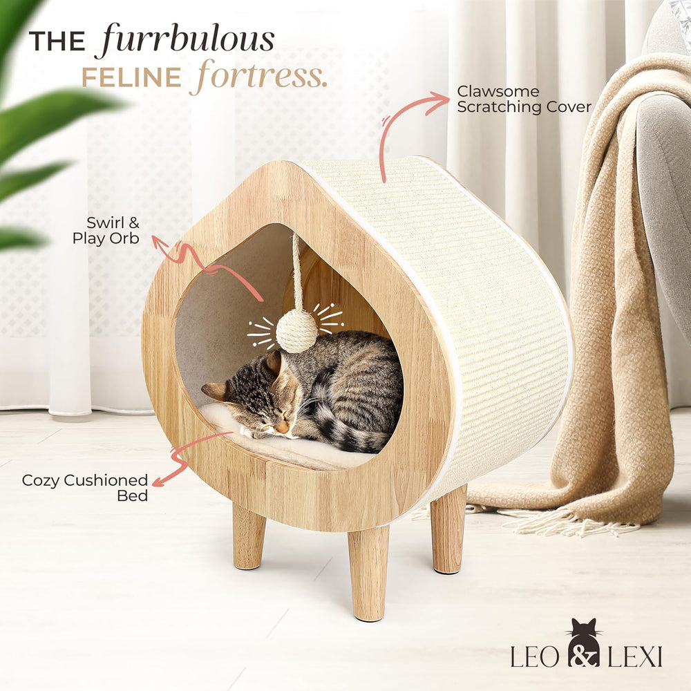 Modern Cat Bed with Scratching Wall, Cozy Cave Hideout for Indoor Cats