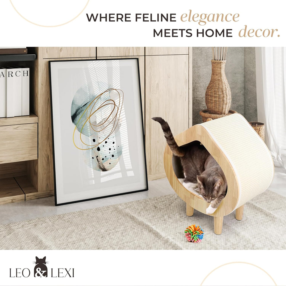 Modern Cat Bed with Scratching Wall, Cozy Cave Hideout for Indoor Cats