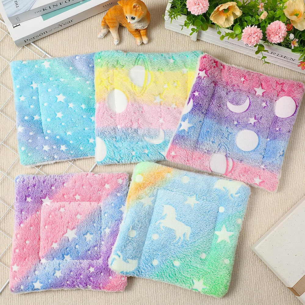 Cozy Rainbow Fleece Pads: 5-Pack for Guinea Pigs, Rabbits, Hamsters