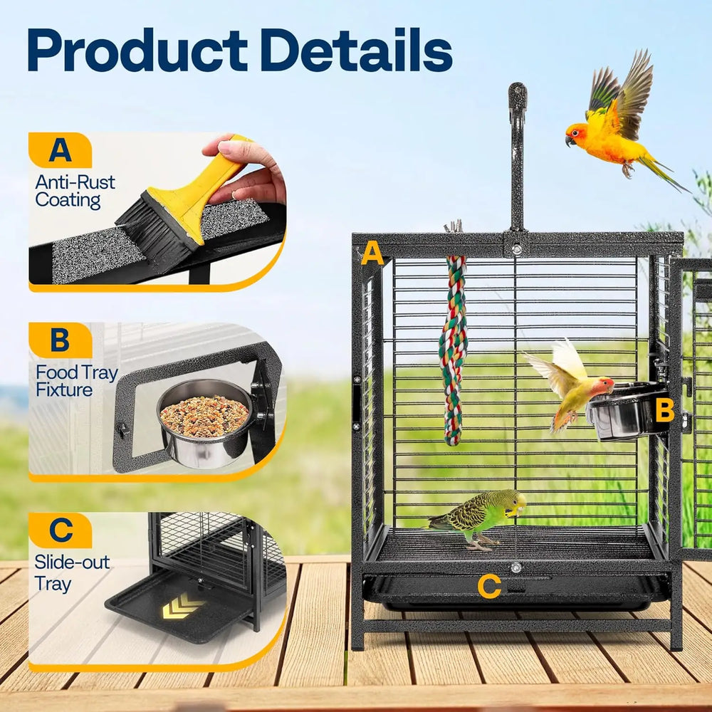 VIVOHOME 19-inch Wrought Iron Portable Bird Travel Carrier Cage for Parrots