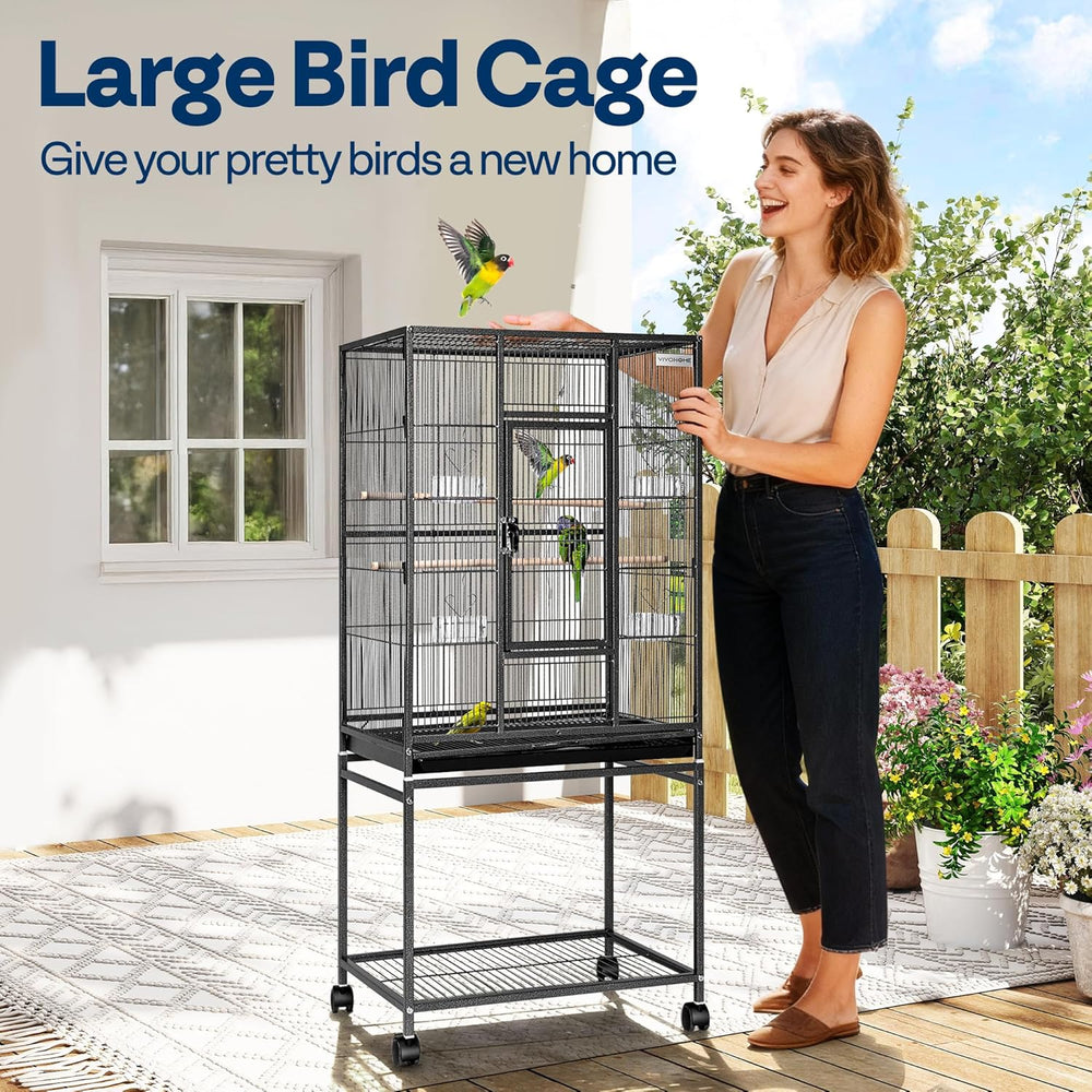 VIVOHOME 54-inch Wrought Iron Flight Cage, Rolling Stand for Pet Birds