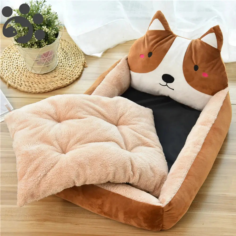 Cozy Animal Shape Plush Dog Bed - Warm, Anti-Stress Kennel Sofa