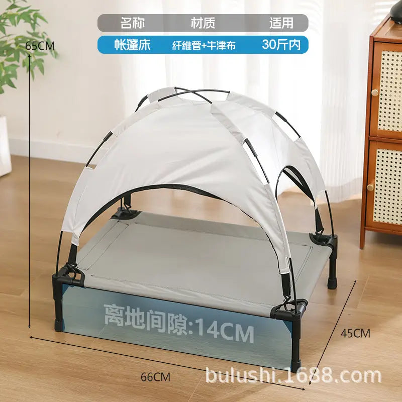 Elevated Portable Dog Bed with Detachable Canopy for Outdoor Indoor Pet Comfort