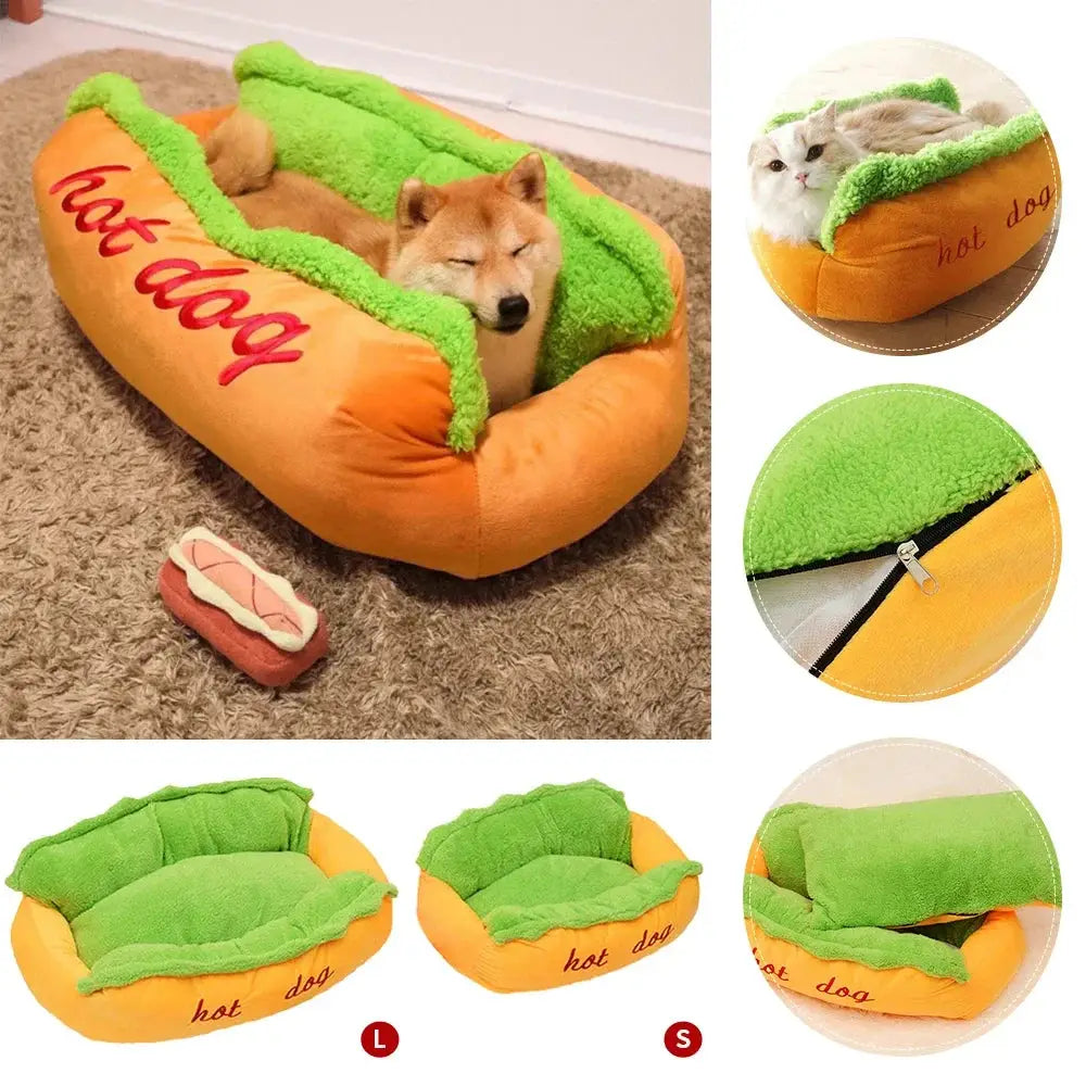 Adorable Hot Dog Pet Bed Lounger: Soft, Warm, Washable Kennel Mat for Pets