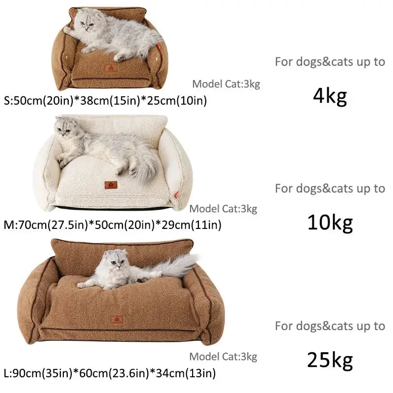 Cozy Winter Warm Pet Bed Sofa for Dogs & Cats - Removable Washable Sleeping Mat