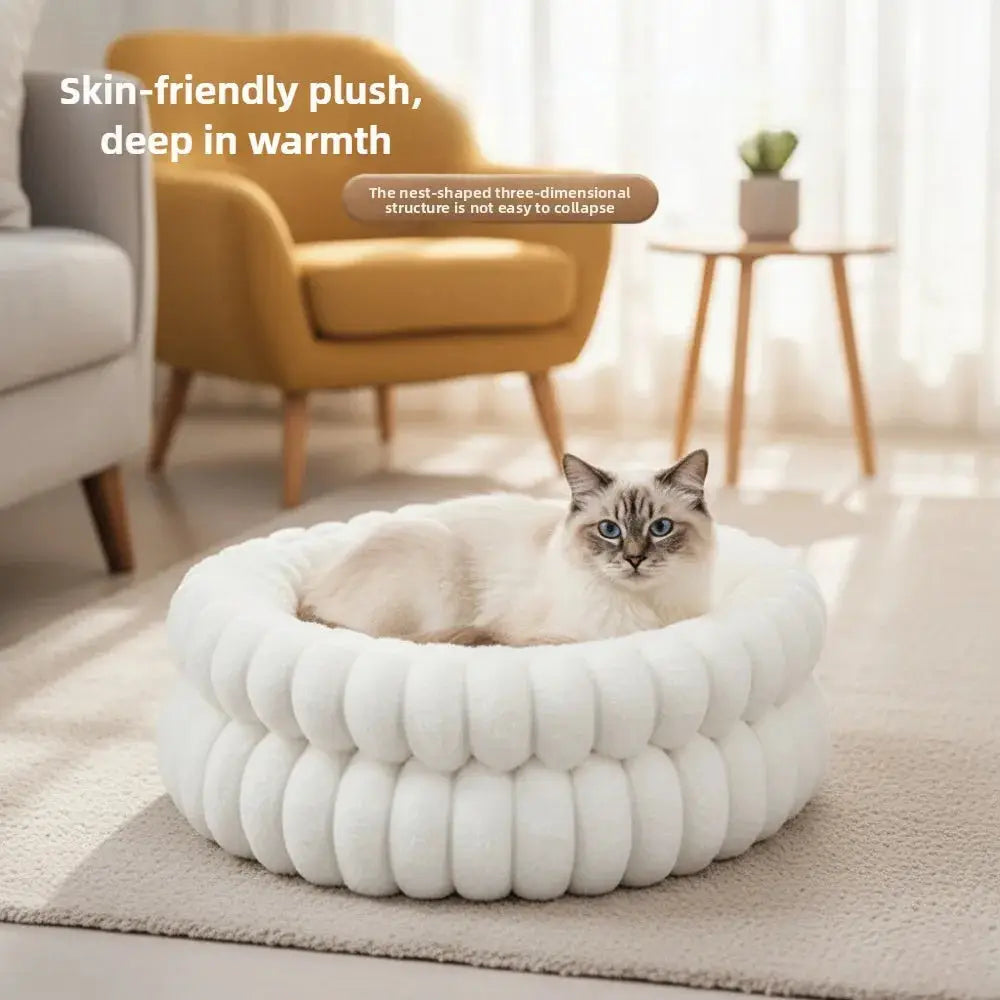 Ultra-Soft Winter Warm Washable Round Pet Bed for Cats Small Dogs
