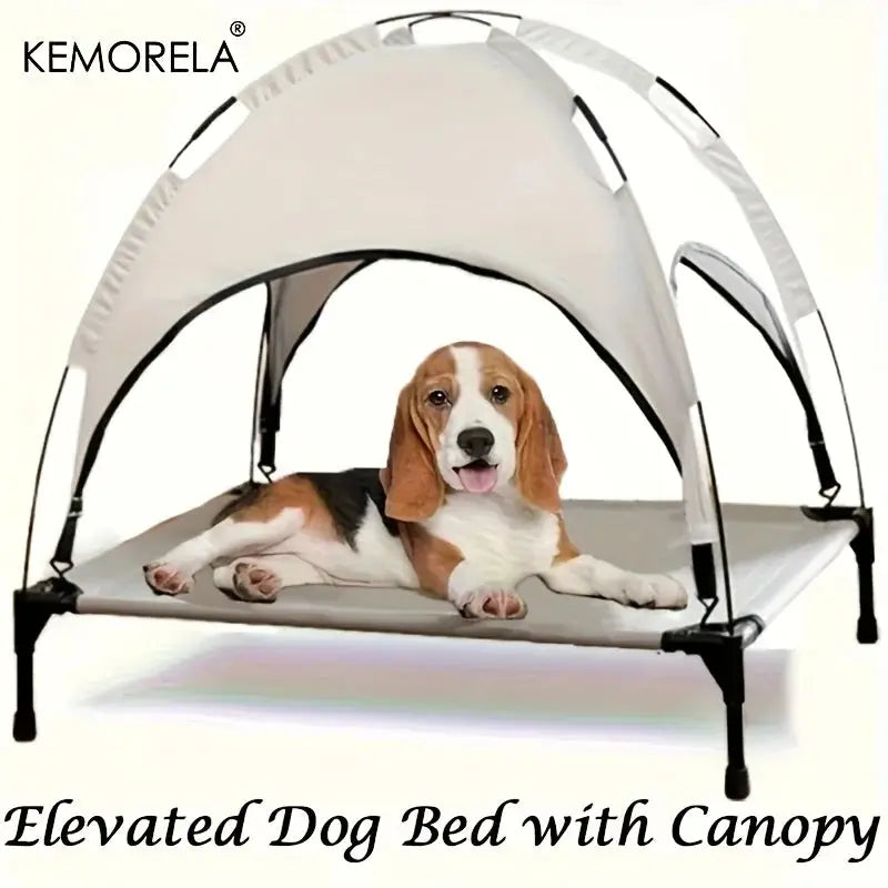 Elevated Portable Dog Bed with Detachable Canopy for Outdoor Indoor Pet Comfort