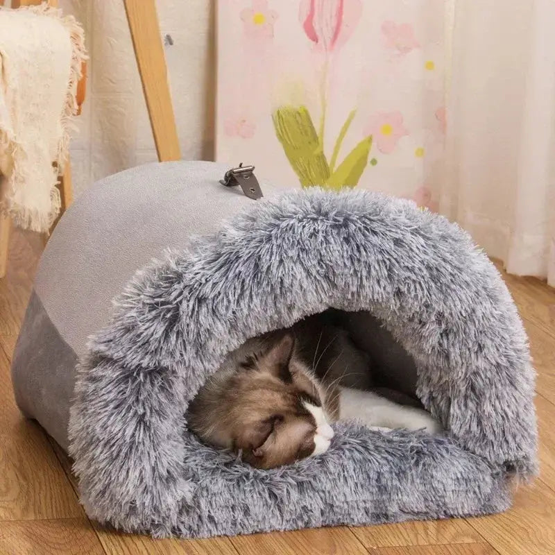 Warm Plush Pet Bed: Large Enclosed Comfort Den for Cats & Dogs