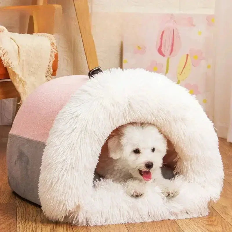 Warm Plush Pet Bed: Large Enclosed Comfort Den for Cats & Dogs