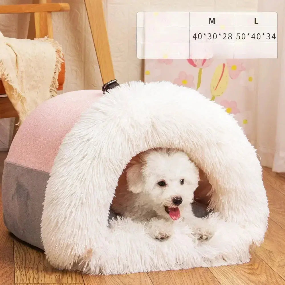 Warm Plush Pet Bed: Large Enclosed Comfort Den for Cats & Dogs