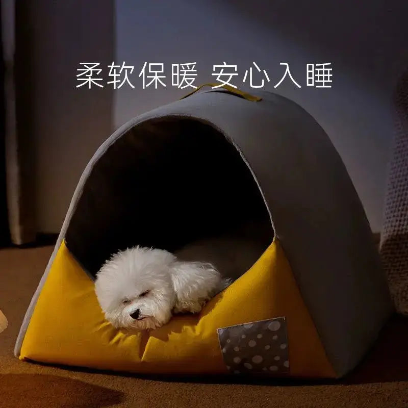 Cozy All-Season Pet House: Removable Washable Warm Enclosed Dog Cat Kennel Bed