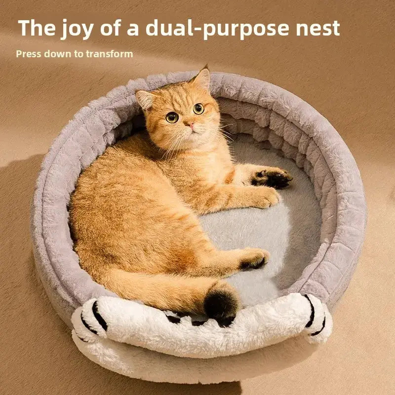 Cozy Enclosed Winter Cat Bed House - Warm Pet Nest for Kittens