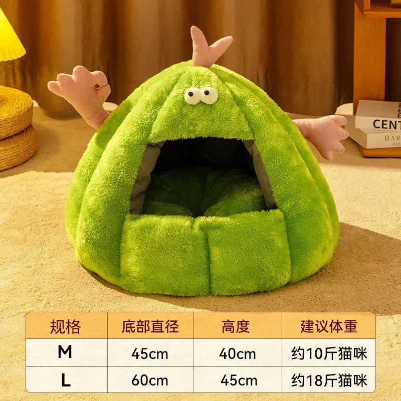 Plush Cat Nest Bed: Cozy Winter Warmth, Enclosed House, Washable Mat