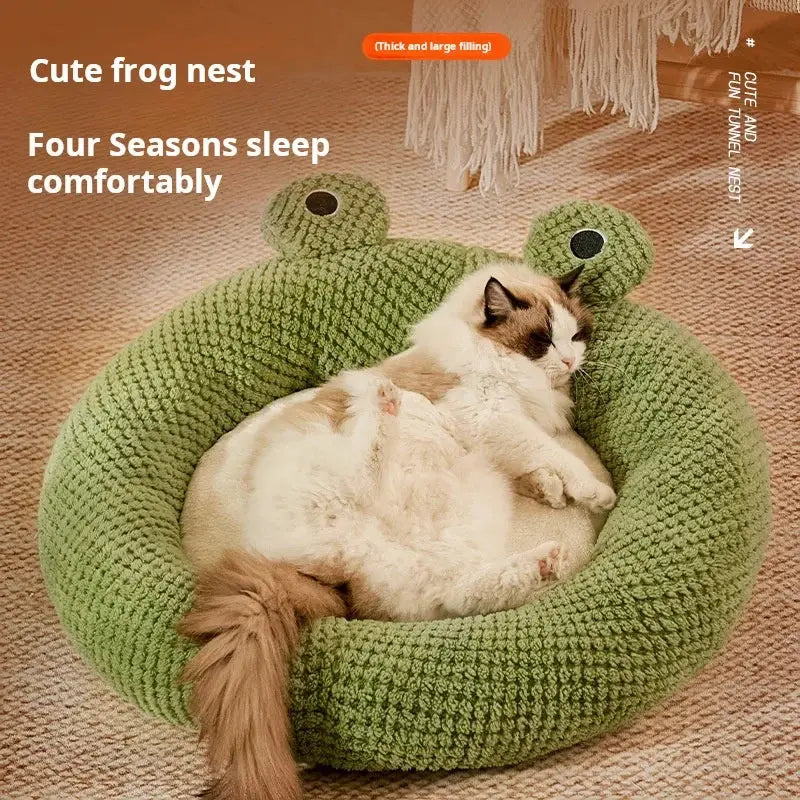 Ultimate Cozy Green Frog Plush Pet Bed for Small Dogs & Cats