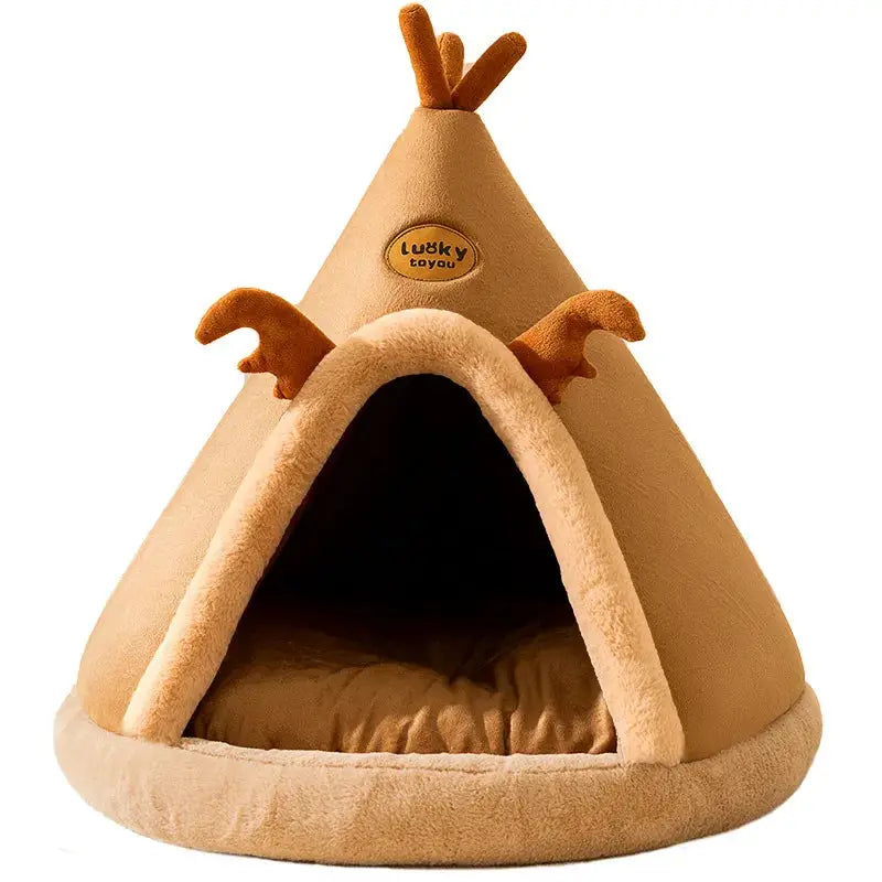 Cozy Pet Cave House Foldable Tent Soft Dog Bed Mongolian Yurt Nest