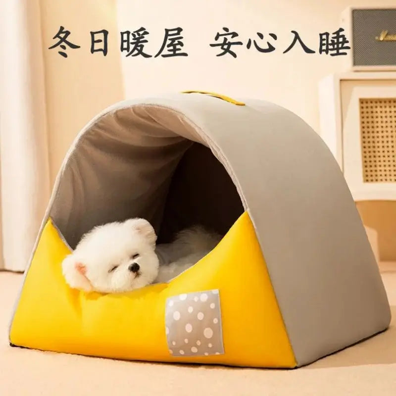 Cozy All-Season Pet House: Removable Washable Warm Enclosed Dog Cat Kennel Bed