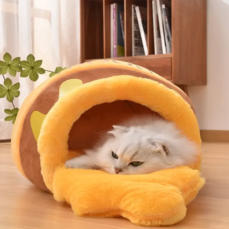 Warm Honey Jar Pet Bed: Soft, Breathable Nest for Cats & Small Dogs