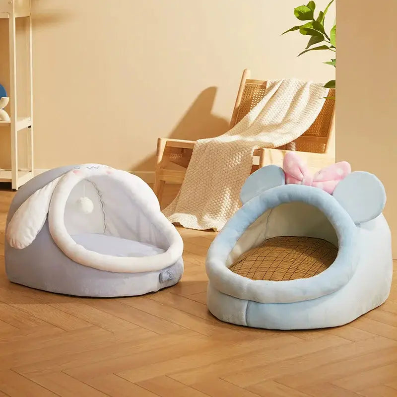 Warm Enclosed Pet Bed House – Four Seasons Cozy Cat Dog Sofa Nest
