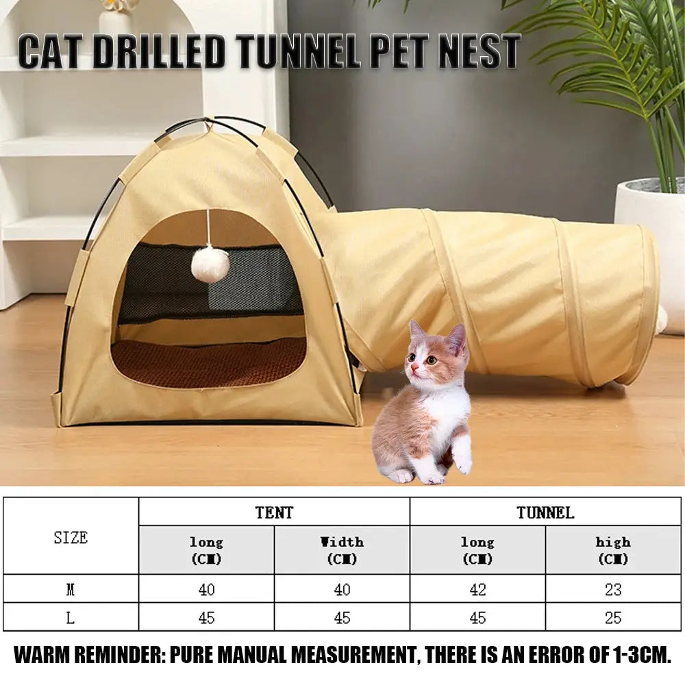 Portable Foldable Cat House Tent, Four Seasons Pet Nest Tunnel Bed Mat