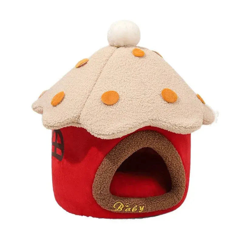 Adorable Mushroom Pet House: Detachable, Warm Cat Dog Enclosed Bed for Winter Comfort