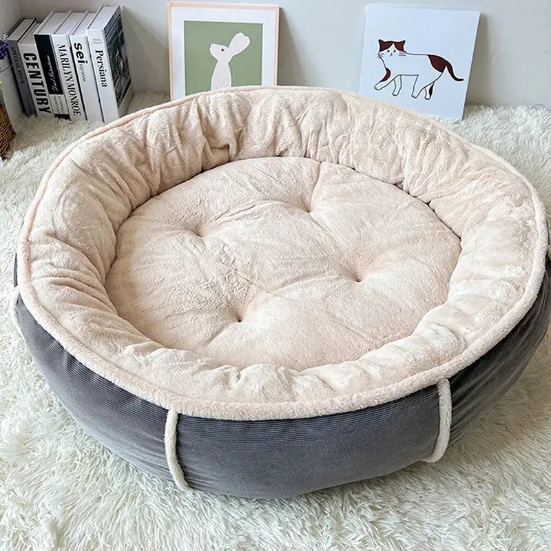 Premium Corduroy Plush Round Dog Bed with Warm PP Cotton Filling