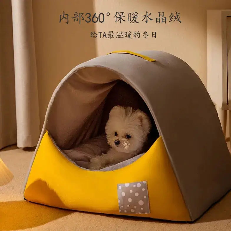 Cozy All-Season Pet House: Removable Washable Warm Enclosed Dog Cat Kennel Bed