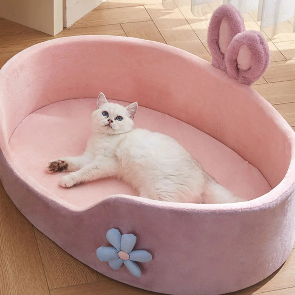 Cozy Pink Detachable Pet Bed for Dogs & Cats - Soft, Warm, Washable, All-Season