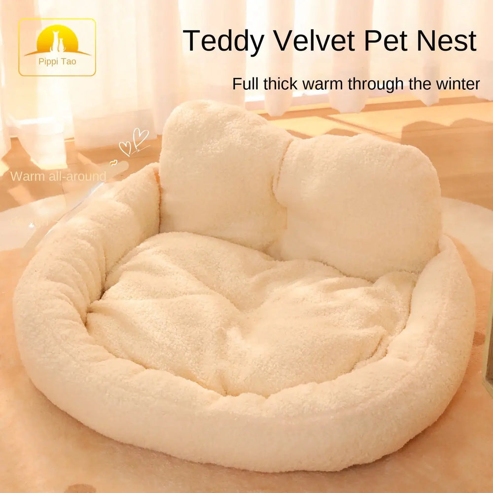 Plush Heart-Shaped Pet Bed: Detachable, Washable, Warm for Dogs and Cats