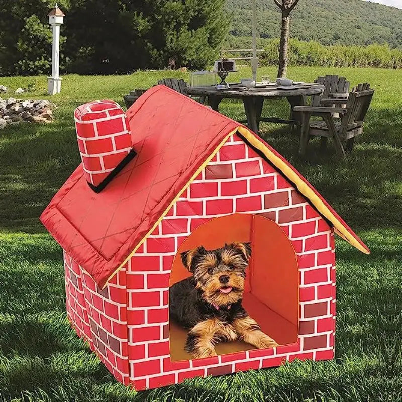 Portable Foldable Pet Kennel: Warm Brick Style Dog House & Cat Bed
