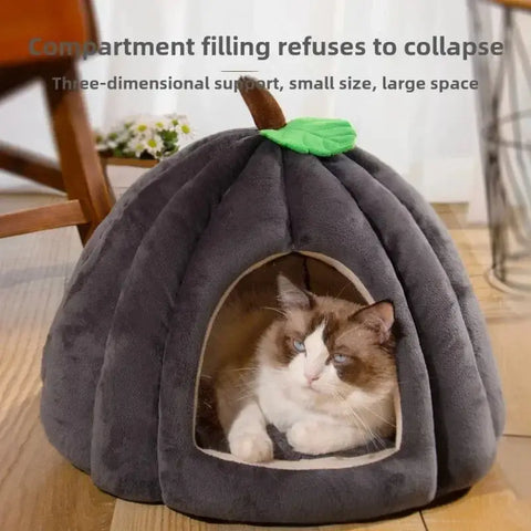 Cozy Pumpkin Pet House for Cats Small Dogs, Soft Warm Semi-Enclosed Kennel