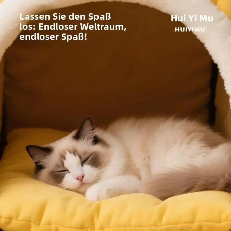 Cozy Thickened Winter Cat Bed House - Enclosed Safe Warm Sleeping Nest