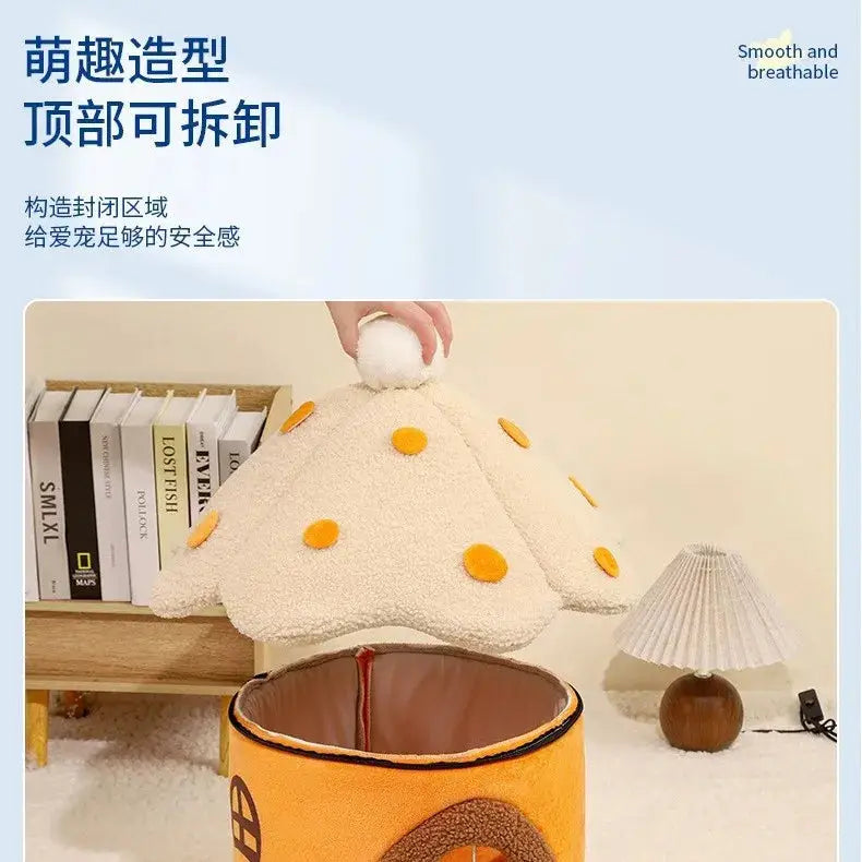 Adorable Mushroom Pet House: Detachable, Warm Cat Dog Enclosed Bed for Winter Comfort