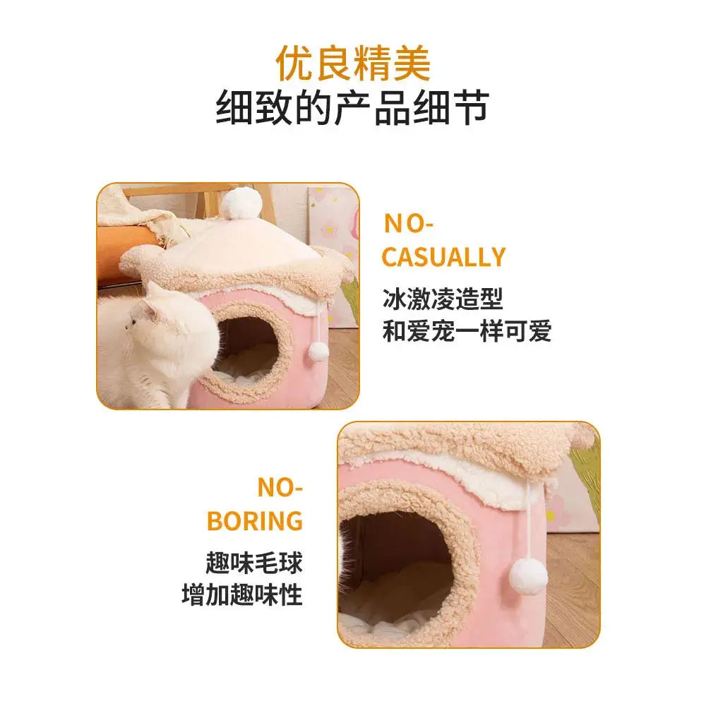 Warm Ice Cream House Pet Bed: Cozy Princess Nest for Cats & Dogs