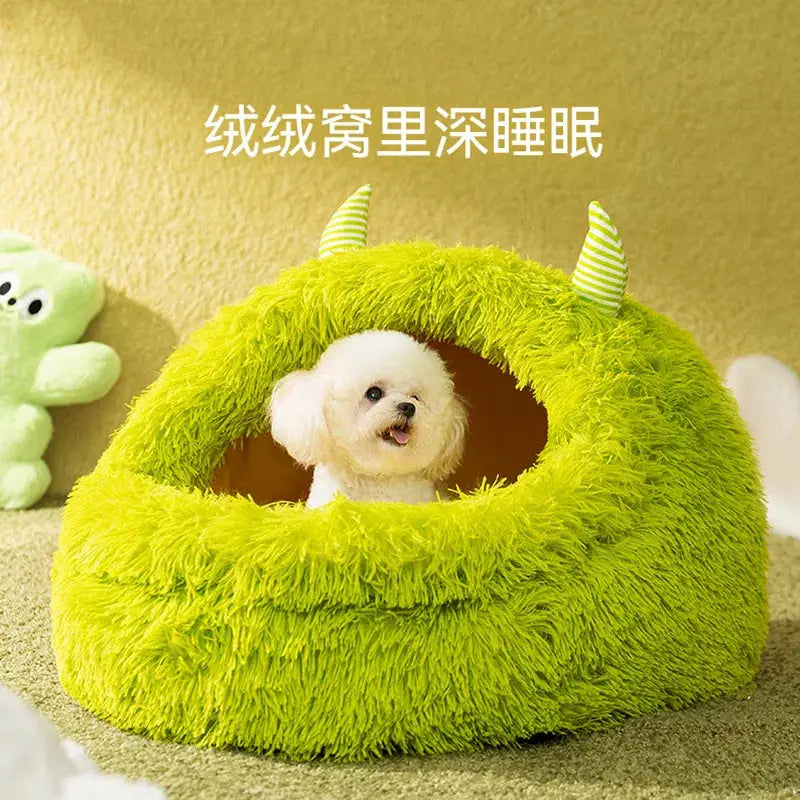 Plush Monster Pet Bed: Warm Thickened Dog Cat Kennel Mat