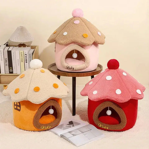 Adorable Mushroom Pet House: Detachable, Warm Cat Dog Enclosed Bed for Winter Comfort