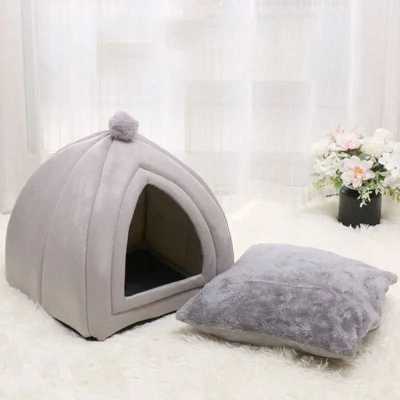 Cozy Washable Pet Bed: Soft Cat House, Kitten Lounger, Small Dog Tent Mat