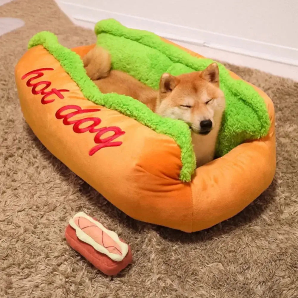 Adorable Hot Dog Pet Bed Lounger: Soft, Warm, Washable Kennel Mat for Pets