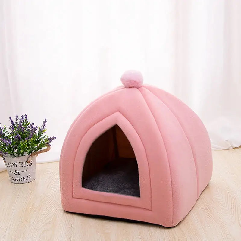 Cozy Washable Pet Bed: Soft Cat House, Kitten Lounger, Small Dog Tent Mat
