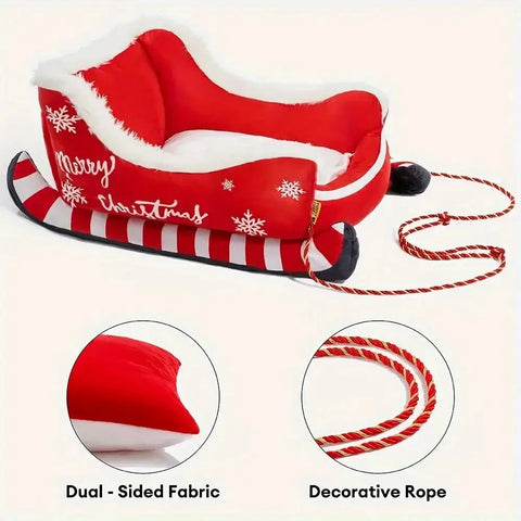 Premium Winter Christmas Sled Pet Bed: Anti-Slip Dog Cat Hammock Sofa