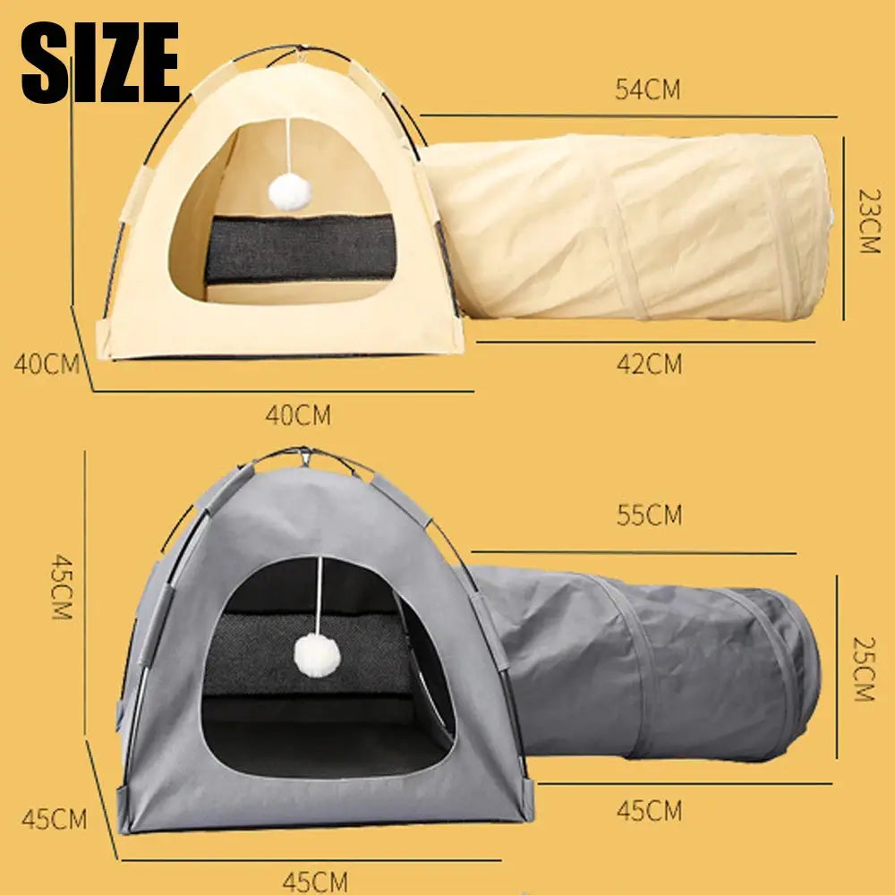 Portable Foldable Cat House Tent, Four Seasons Pet Nest Tunnel Bed Mat