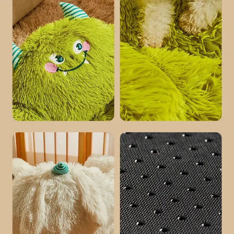 Warm Green Monster Pet Cave Bed – Washable, Semi-Enclosed, for Cats & Dogs
