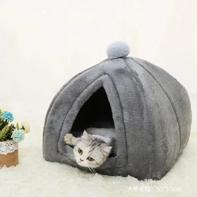 Cozy Washable Pet Bed: Soft Cat House, Kitten Lounger, Small Dog Tent Mat