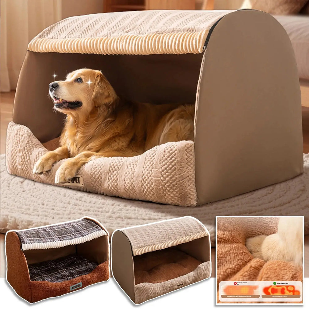 Warm Deep Sleep Pet Bed: Washable, Semi-Closed Nest for Dogs & Cats
