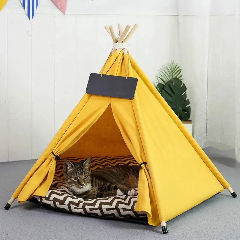 Cozy Pet Teepee Tent Bed with Thick Cushion Portable Dog Cat Rabbit House