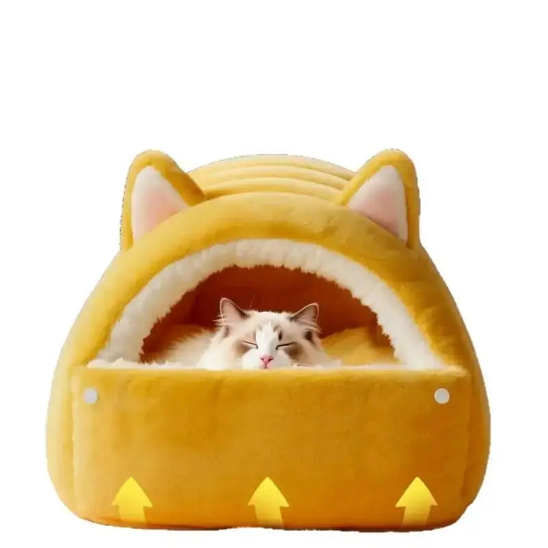 Cozy Thickened Winter Cat Bed House - Enclosed Safe Warm Sleeping Nest