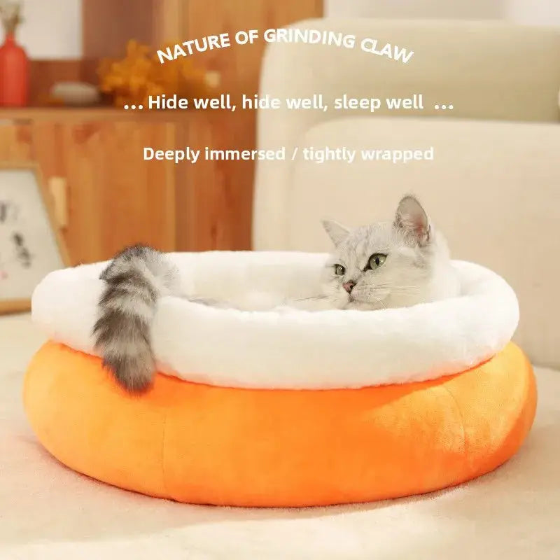 Cozy Winter Warmth Enclosed Plush Pet Bed - Soft Cat Dog Nest